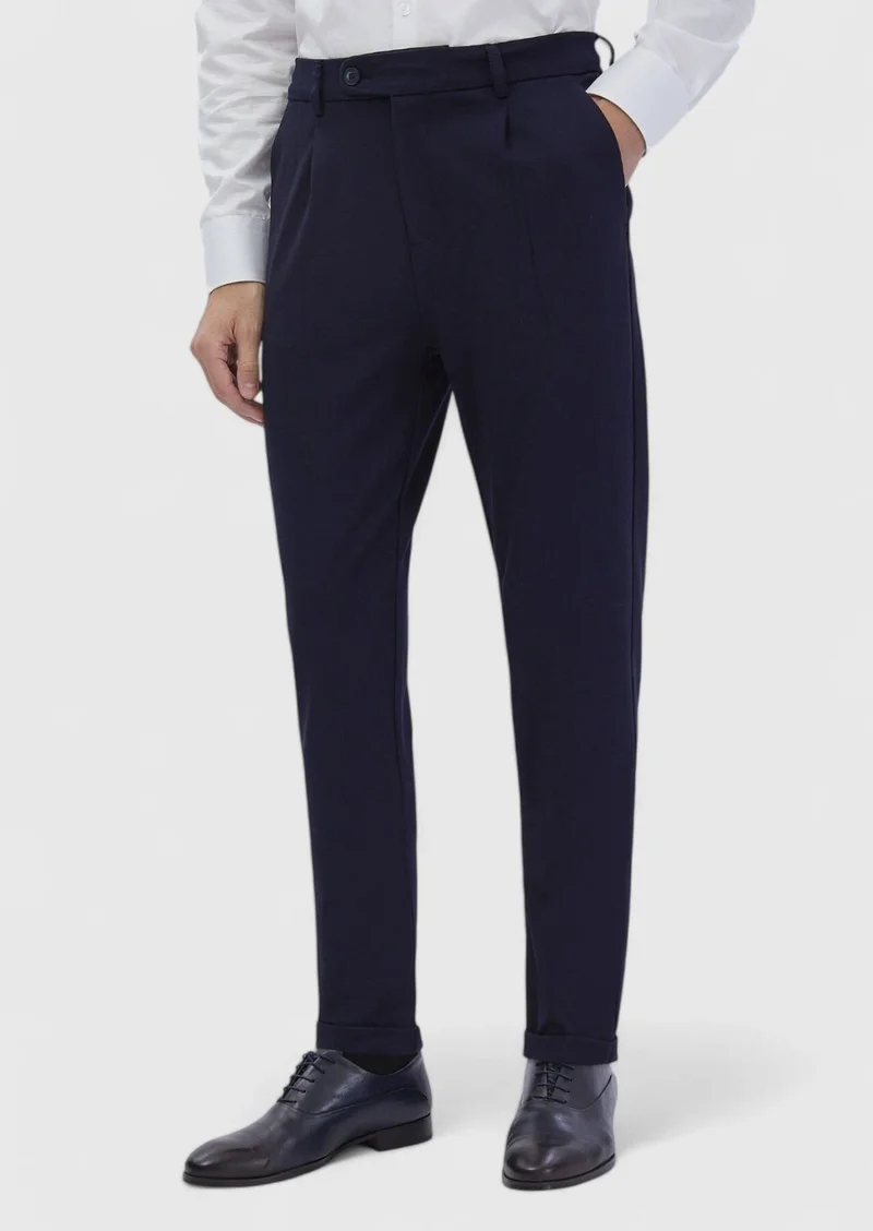 RAMSEY Navy Blue Knitting Regular Fit Casual Trousers