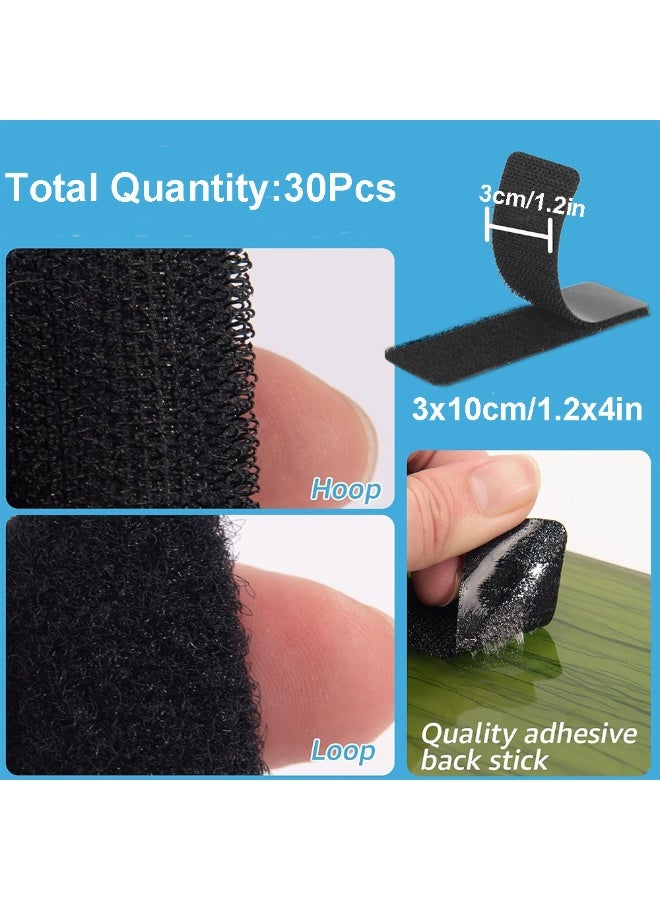 30Pcs Hook and Loop Tape Strips with Adhesive, 3x10cm/1.2x4in Heavy Duty Nylon Velcro Strap for Sewing and Crafting, Heavy Duty Double Sided Interlocking Adhesive Tape - Image 2
