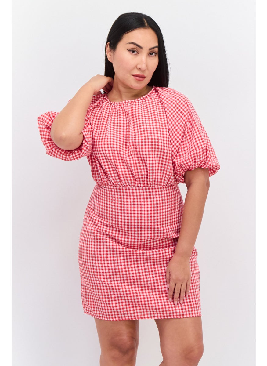 trendyol Women Micro Checkered Mini Dress, Red  - Image 1