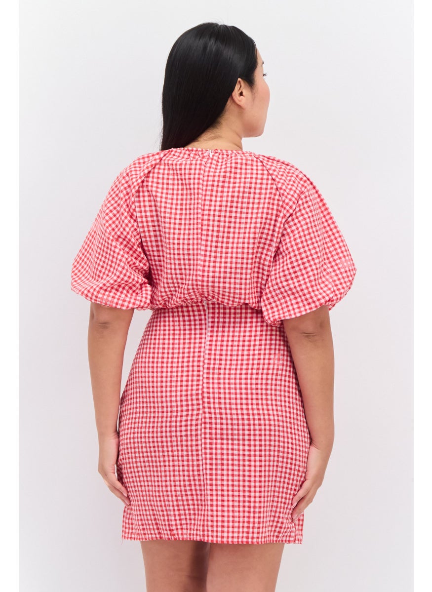 trendyol Women Micro Checkered Mini Dress, Red  - Image 2