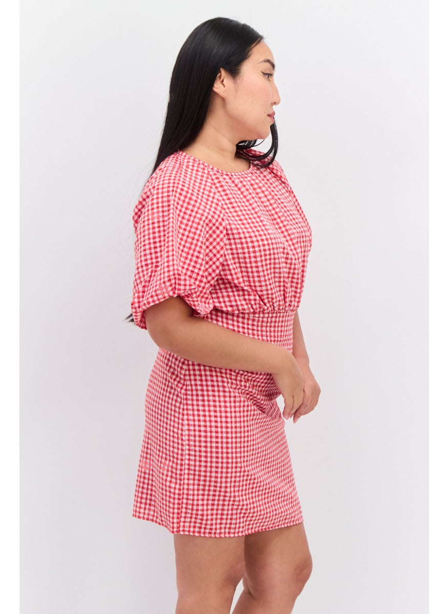 trendyol Women Micro Checkered Mini Dress, Red  - Image 3