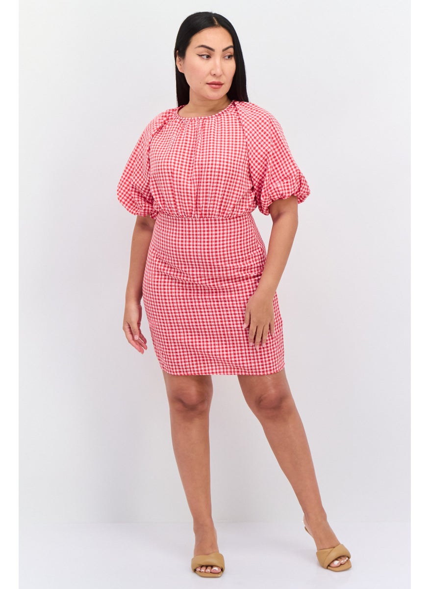 trendyol Women Micro Checkered Mini Dress, Red  - Image 4