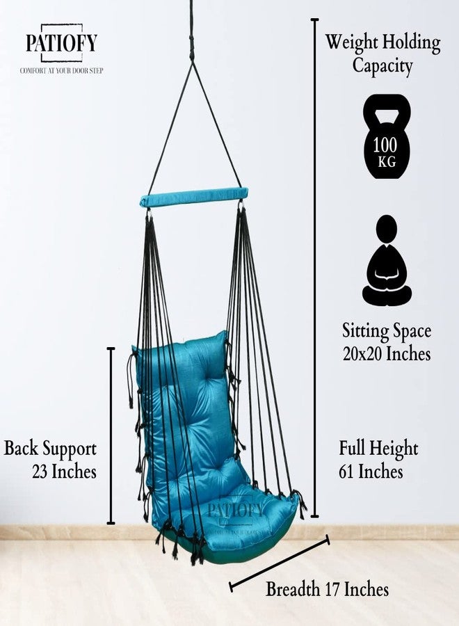Patiofy Hammock Swing | Hanging Swing for Kids | Jhula | Suitable for Indoor and Outdoor | Weight Capacity 10-15 Kg | Portable | Age Group 8-15 Years (Blue) - Image 2
