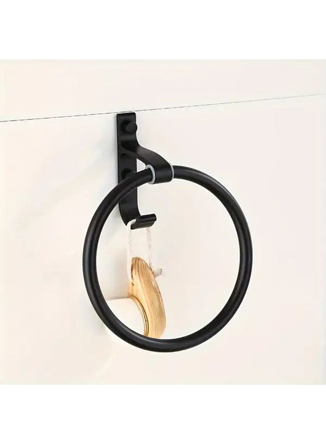 Black Wall Mounted Aluminum Towel Ring Round Hanging Rack For Bathroom Shower And Bath Towels Durable Stylish Design Towel Holder Sleek Metallic Finish Modern Bathroom Accessory - Image 4