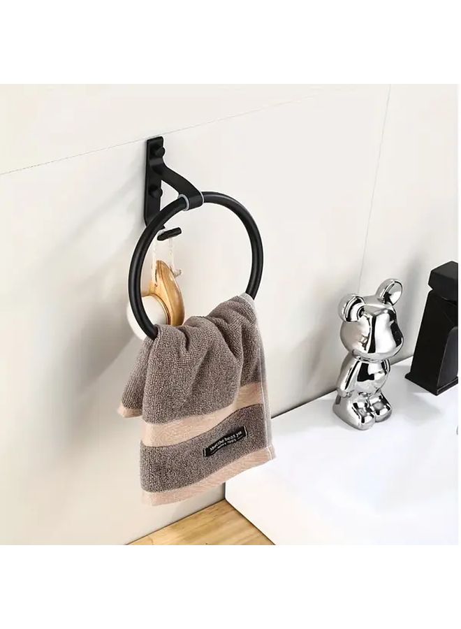 Black Wall Mounted Aluminum Towel Ring Round Hanging Rack For Bathroom Shower And Bath Towels Durable Stylish Design Towel Holder Sleek Metallic Finish Modern Bathroom Accessory - Image 2
