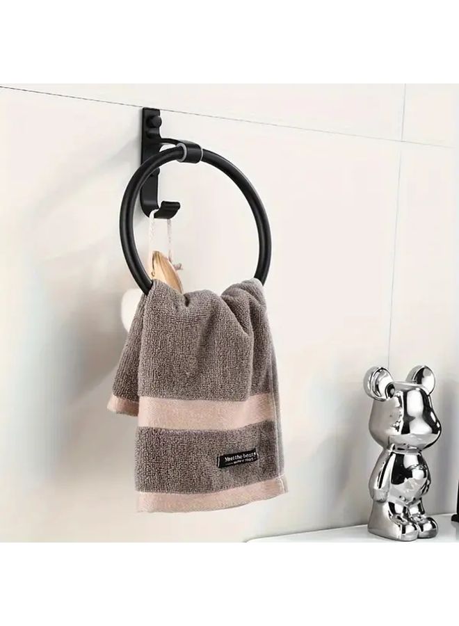 Black Wall Mounted Aluminum Towel Ring Round Hanging Rack For Bathroom Shower And Bath Towels Durable Stylish Design Towel Holder Sleek Metallic Finish Modern Bathroom Accessory - Image 5