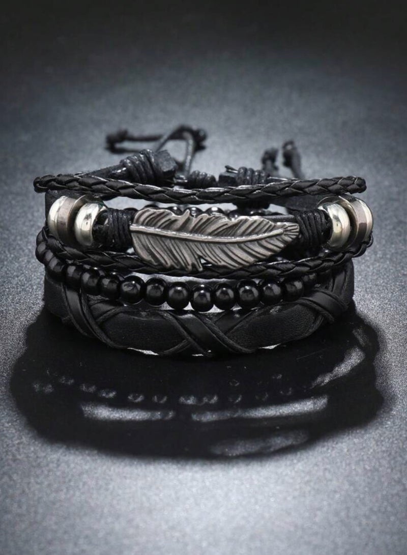 جوليري إيفريداي طقم 3 اساور رجالية أنيقة مصنوعة من الجلد الاصطناعي والخرز - Image 3