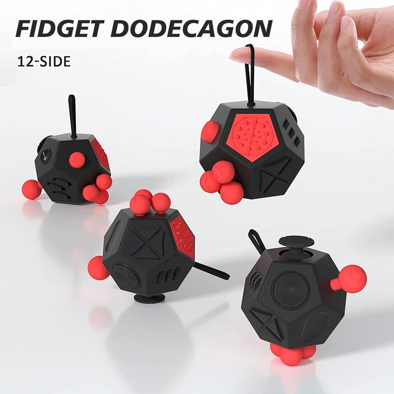DODOMAGXANADU Fidget Dodecagon â€“12-Side Fidget Toys Cube Relieves Stress and Anxiety Anti Depression Travel Toy Easter Basket Stuffers Gifts for Children and Adults (A4 Black red) - Image 2