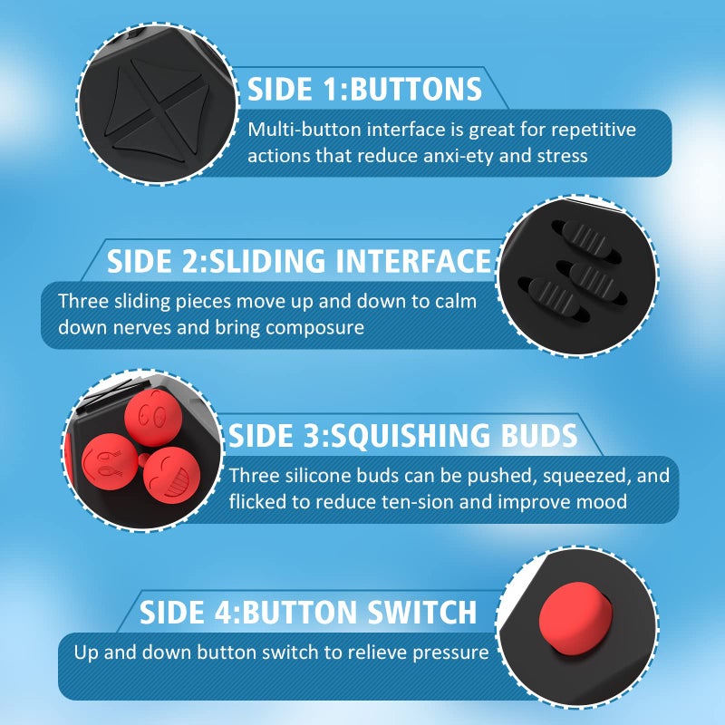 DODOMAGXANADU Fidget Dodecagon â€“12-Side Fidget Toys Cube Relieves Stress and Anxiety Anti Depression Travel Toy Easter Basket Stuffers Gifts for Children and Adults (A4 Black red) - Image 3