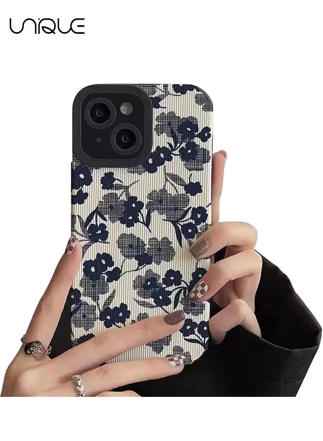 يونيك متوافق مع غطاء iPhone 15 ، نمط زهرة الفن اللطيف ، حماية الكاميرا الشاملة ، حافظة هاتف ناعمة مقاومة للصدمات TPU (زهرة سوداء) - Image 1
