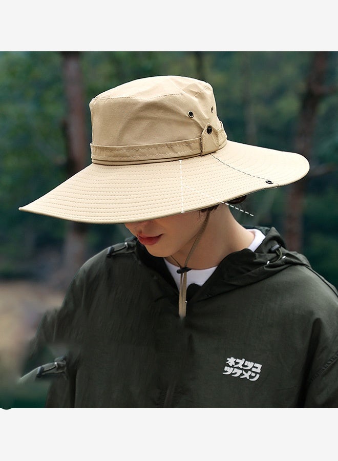 قبعة صياد واقية من الشمس لصيد الأسماك مقاومة للتآكل سريعة الجفاف قابلة للتنفس مضادة لرذاذ الماء ذات حافة كبيرة لون كاكي - Image 2