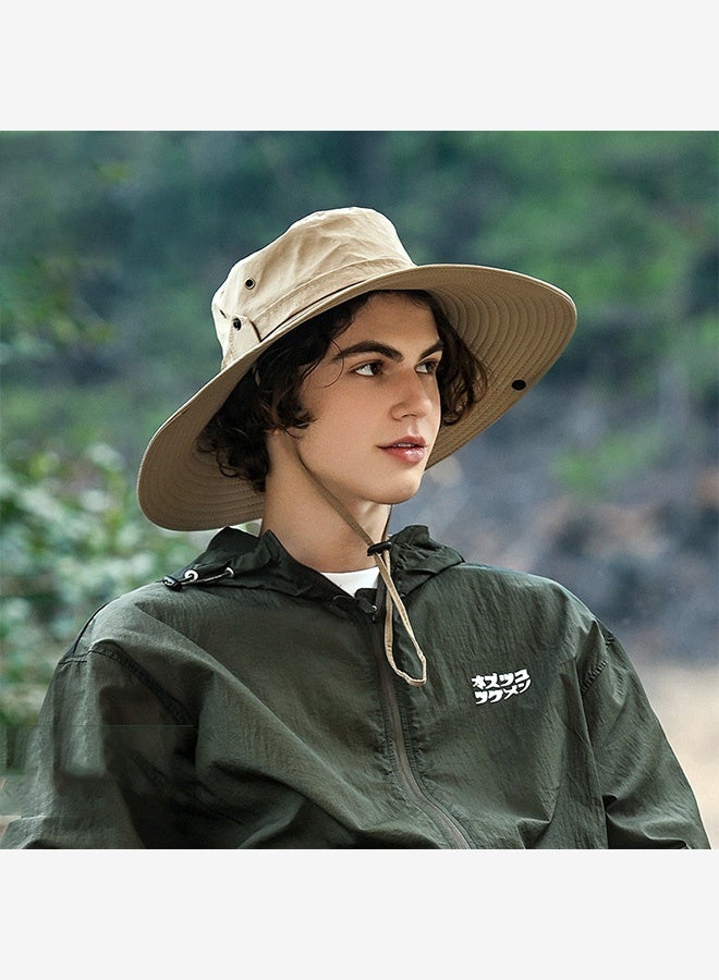 قبعة صياد واقية من الشمس لصيد الأسماك مقاومة للتآكل سريعة الجفاف قابلة للتنفس مضادة لرذاذ الماء ذات حافة كبيرة لون كاكي - Image 3