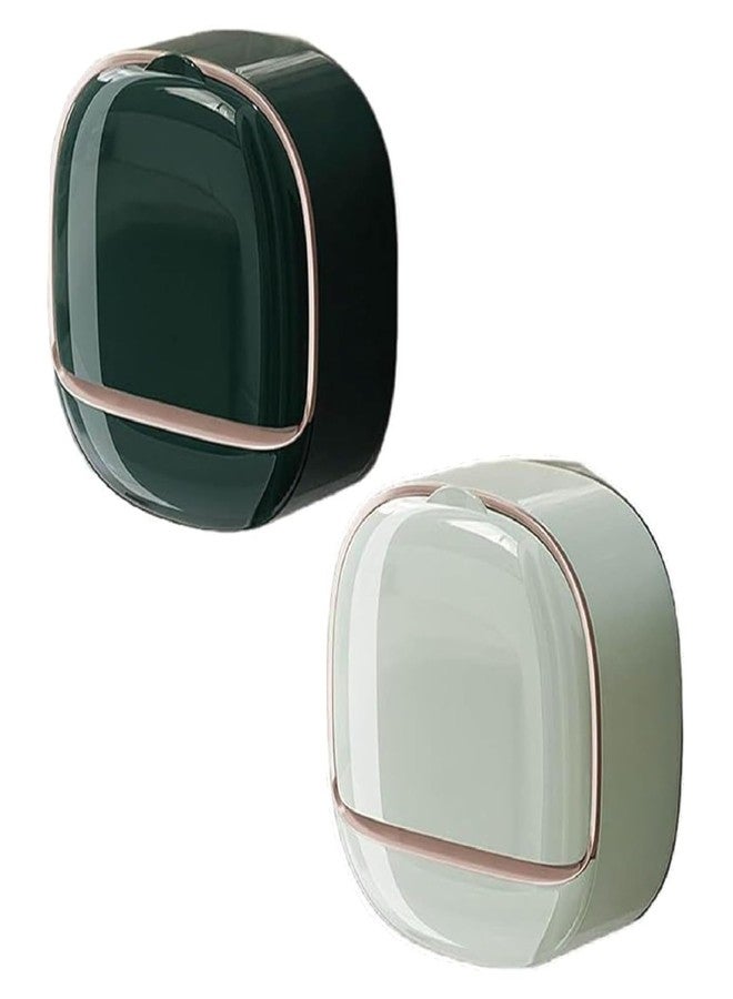 KASQUE® Luxury Soap Holder with Drain Tray, Waterproof Soap Dish with Drainage Box, Soap Box, Soap Dish with Lid, Wall Mounted Drain Sox for Bathroom, 11.6 x 11.6 x 4.5 cm,Light-Dark Green, Pack of 2 - Image 1