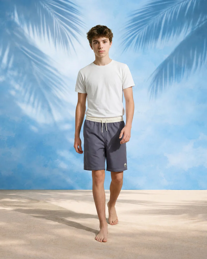 Redtag Senior Boys Grey Waistband Swim Shorts