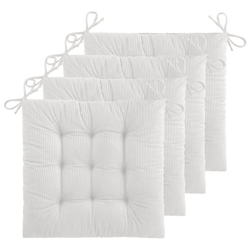 ELFJOY 4 Pack Chair Cushions for Dining Kitchen Chairs 18 Inches Seat Cushion Pads Warm Thick Corduroy Comfort Chair Cushions for Office with Ties18 White