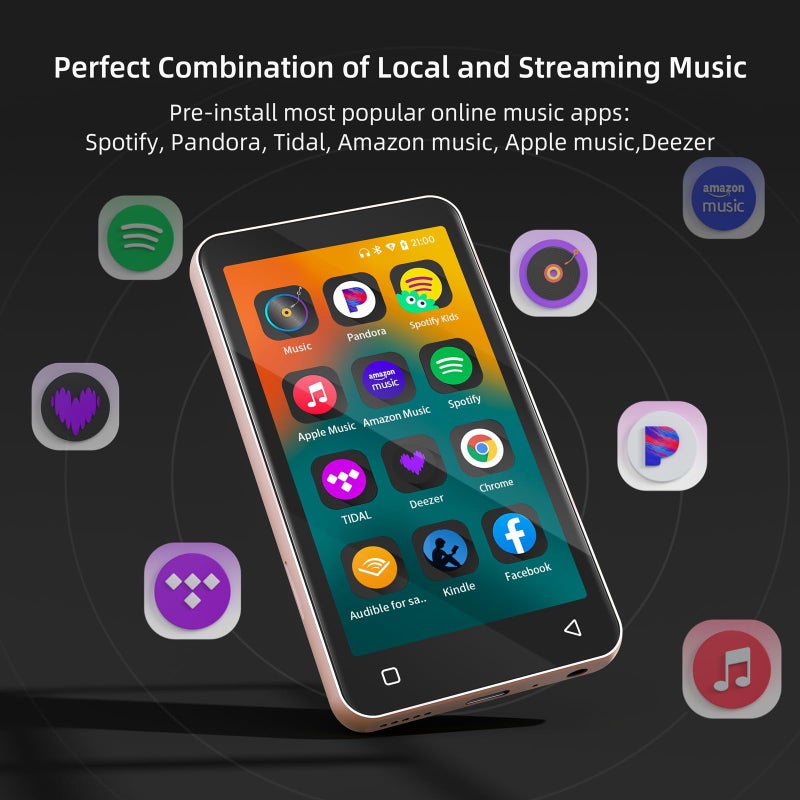 innioasis 80GB MP3 Player with Bluetooth and WiFi, MP4 MP3 Player with Spotify,Spotify Kids,4" Music Player with Pandora, Audible, MP3 Player with Speaker (Pink_White) - Image 2