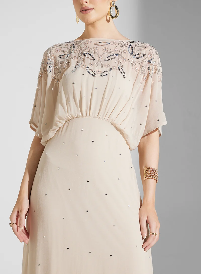 Frock and Frill Embellished Chiffon Dress