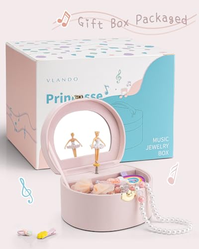Vlando Musical Jewelry Box for Girls - Birthday for Girls Ages 4 5 6 7 8-12 Year Old - Kid Music Box with Ballerina for Birthday Bedroom Decor - Light Pink - Image 2