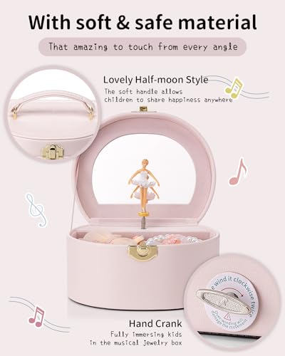 Vlando Musical Jewelry Box for Girls - Birthday for Girls Ages 4 5 6 7 8-12 Year Old - Kid Music Box with Ballerina for Birthday Bedroom Decor - Light Pink - Image 4