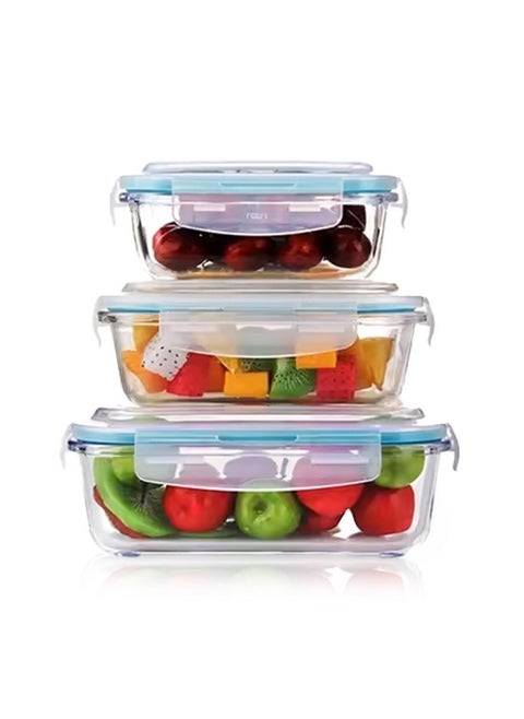 AGARO Borosilicate Glass Containers with Lids, 3 pcs Set, 370ml, 640ml &1040ml, Kitchen, Microwave, Oven & Freezer Safe, Baking Dish, Rectangle, Baking Tray, Scratch Resistant, Transparent