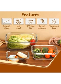 AGARO AGARO Borosilicate Glass Containers with Lids, 3 pcs Set, 370ml, 640ml &1040ml, Kitchen, Microwave, Oven & Freezer Safe, Baking Dish, Rectangle, Baking Tray, Scratch Resistant, Transparent  - Image 5