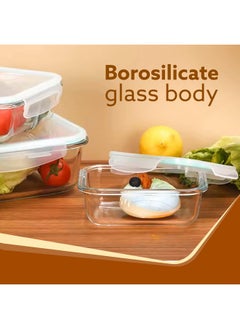 AGARO AGARO Borosilicate Glass Containers with Lids, 3 pcs Set, 370ml, 640ml &1040ml, Kitchen, Microwave, Oven & Freezer Safe, Baking Dish, Rectangle, Baking Tray, Scratch Resistant, Transparent  - Image 3