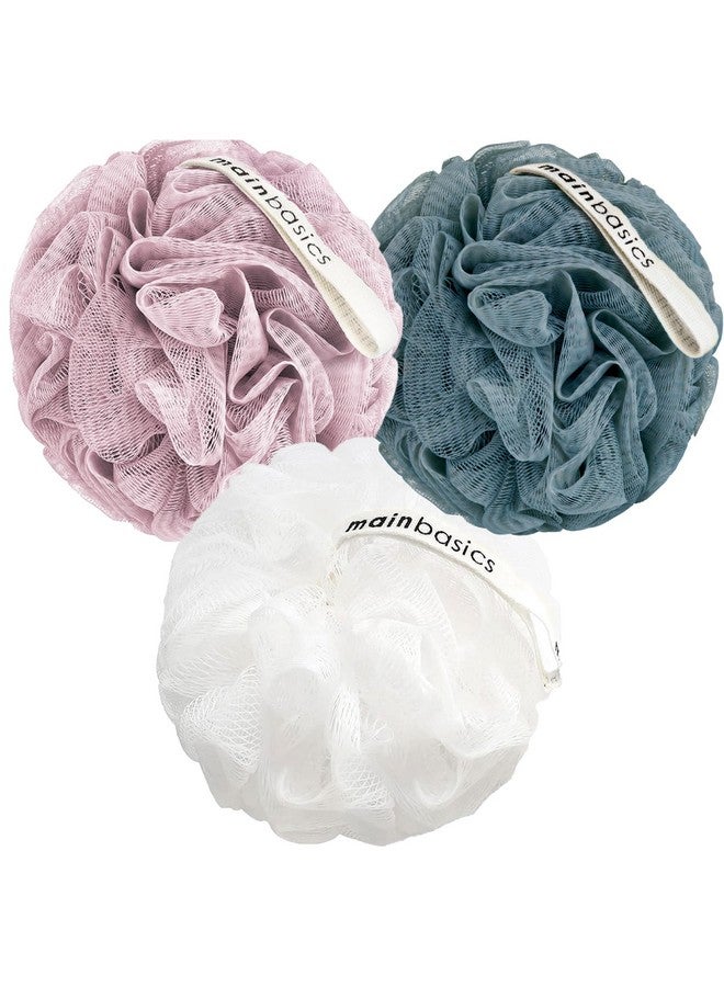 MainBasics Bath Shower Loofah Sponge Pouf Body Scrubber Exfoliator Body Wash Sponge (Set Of 3, Airy Blossom) - Image 1