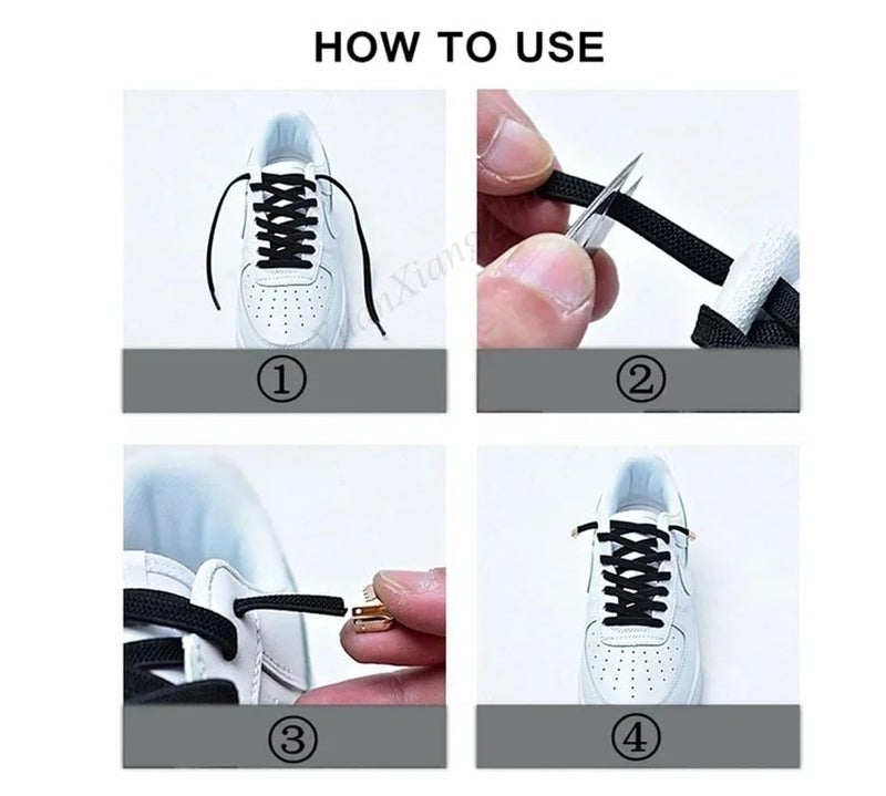 BHOOLU&GOOLU Elastic No Tie Shoelaces with Metal Press Lock - (100cm*8mm) - Blue - 1 Pair/Box - Image 2