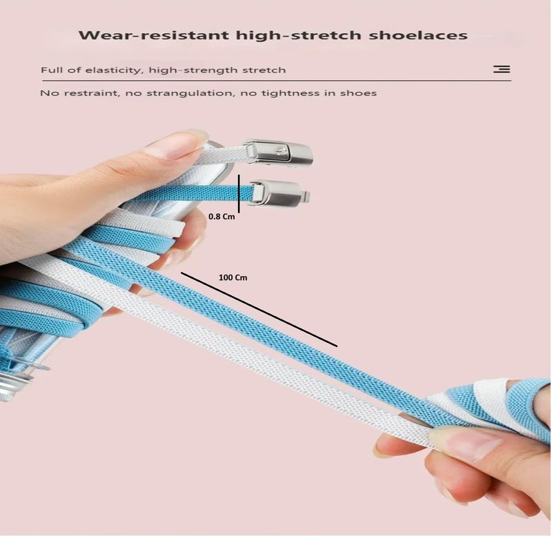 BHOOLU&GOOLU Elastic No Tie Shoelaces with Metal Press Lock - (100cm*8mm) - Blue - 1 Pair/Box - Image 3