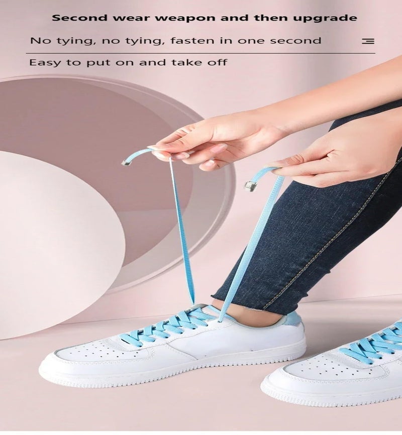 BHOOLU&GOOLU Elastic No Tie Shoelaces with Metal Press Lock - (100cm*8mm) - Blue - 1 Pair/Box - Image 5