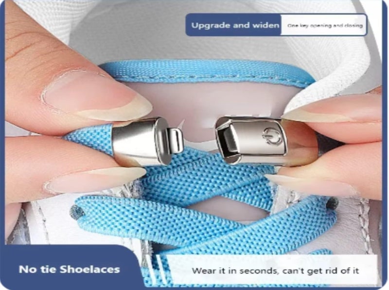 BHOOLU&GOOLU Elastic No Tie Shoelaces with Metal Press Lock - (100cm*8mm) - Blue - 1 Pair/Box - Image 4