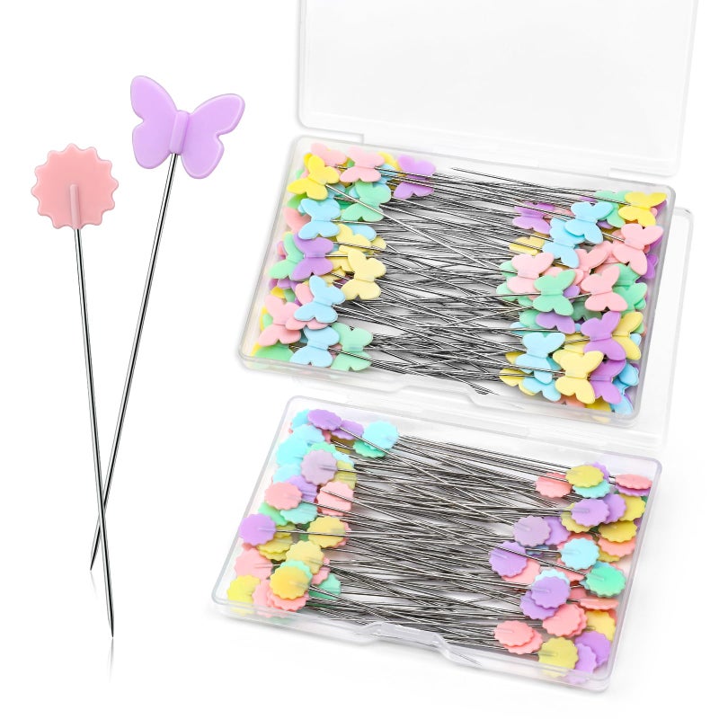 Fteven 200PCS Sewing Pins Flat Head Straight Pins Kits, Head Sewing Supplies Quilting Pins, Flower Head Sewing Pins for Fabric with Storage Boxes for Sewing DIY Projects Dressmaker Decoration - Image 1