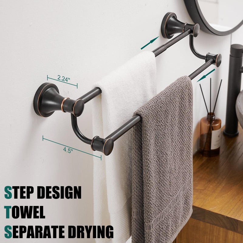 Hoimpro Adjustable Retractable 15-27 Inches Stainless Steel Bathroom Towel Bar, Bathroom Accessories Bath Hotel Double Towel Bar Rod Hanger Wall Mounted Towel Holder Towel Rack, Oil Rubbed Bronze - Image 5