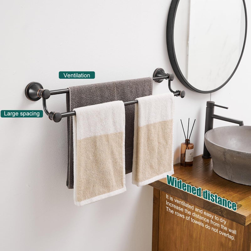 Hoimpro Adjustable Retractable 15-27 Inches Stainless Steel Bathroom Towel Bar, Bathroom Accessories Bath Hotel Double Towel Bar Rod Hanger Wall Mounted Towel Holder Towel Rack, Oil Rubbed Bronze - Image 2