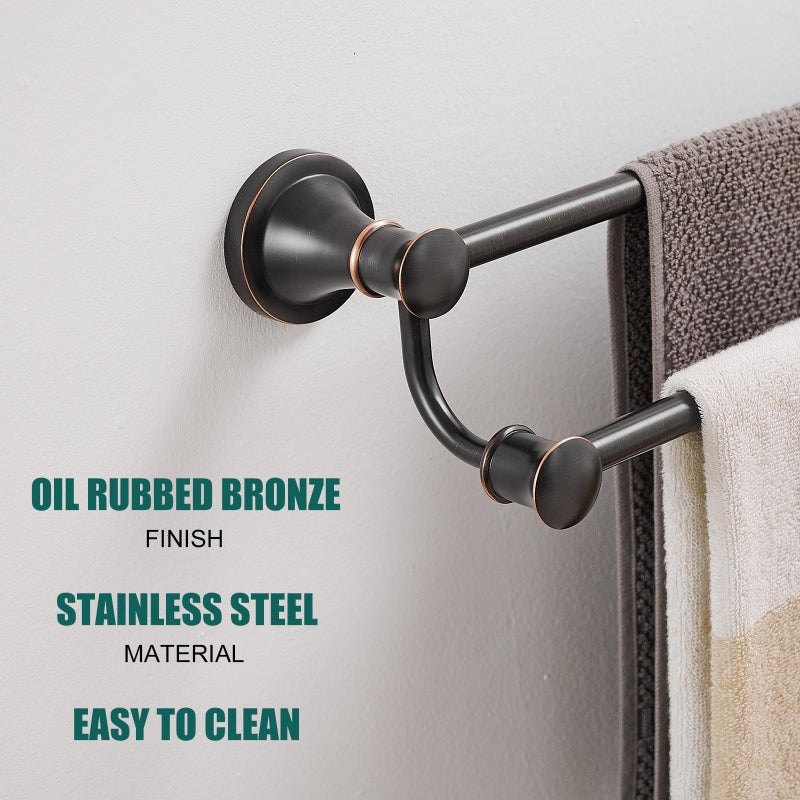 Hoimpro Adjustable Retractable 15-27 Inches Stainless Steel Bathroom Towel Bar, Bathroom Accessories Bath Hotel Double Towel Bar Rod Hanger Wall Mounted Towel Holder Towel Rack, Oil Rubbed Bronze - Image 3