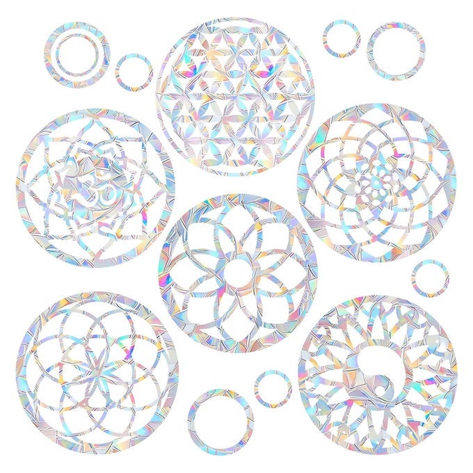 18PCS Mandala Window Clings AntiCollision Decals to Save Birds from CollisionsNon Adhesive Prismatic Vinyl Window Clings Rainbow Stickers