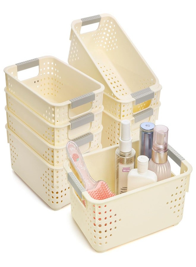 Frcctre 8 Pack Plastic Storage Baskets, Small Pantry Organizer Basket Bins Household Organizers with Handle for Kitchen Cabinet Countertop Bedroom Bathroom, 9.75"L x 6.5"W x 4"H, Off-white - Image 4
