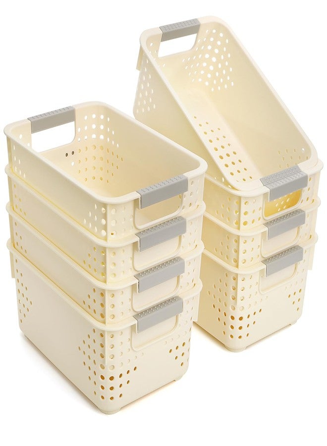 Frcctre 8 Pack Plastic Storage Baskets, Small Pantry Organizer Basket Bins Household Organizers with Handle for Kitchen Cabinet Countertop Bedroom Bathroom, 9.75"L x 6.5"W x 4"H, Off-white - Image 1