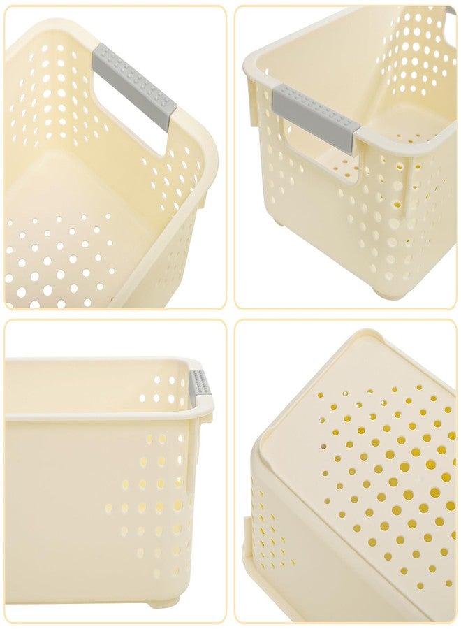Frcctre 8 Pack Plastic Storage Baskets, Small Pantry Organizer Basket Bins Household Organizers with Handle for Kitchen Cabinet Countertop Bedroom Bathroom, 9.75"L x 6.5"W x 4"H, Off-white - Image 3