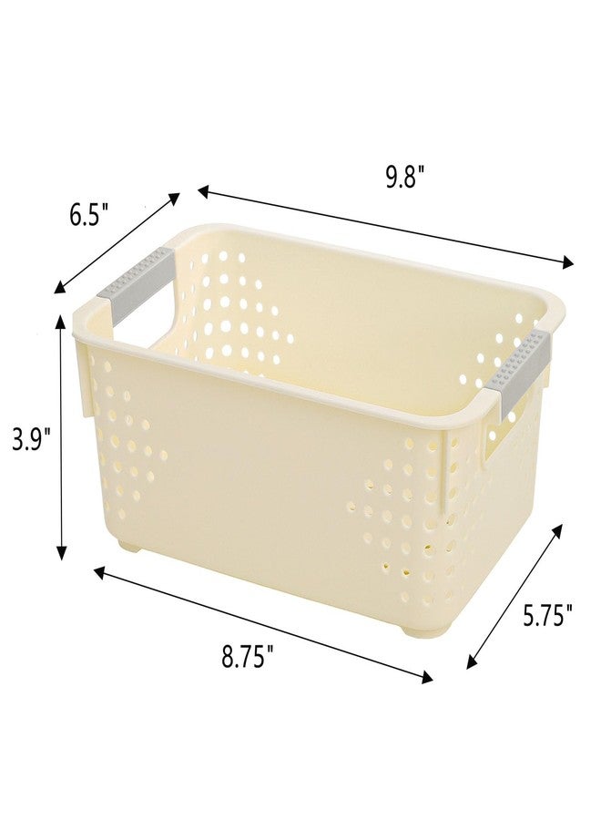 Frcctre 8 Pack Plastic Storage Baskets, Small Pantry Organizer Basket Bins Household Organizers with Handle for Kitchen Cabinet Countertop Bedroom Bathroom, 9.75"L x 6.5"W x 4"H, Off-white - Image 2