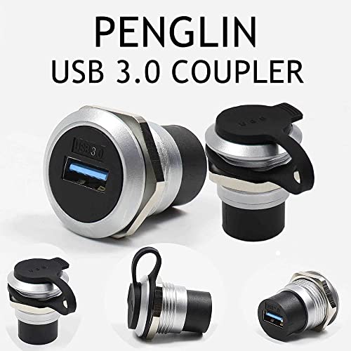 PENGLIN 5PCS USB 3.0 Panel Mount Coupler, USB 3.0 Panel Mount Connector Female to Female Bulkhead Extension Adapter with Water/Dustproof Cap - Image 3