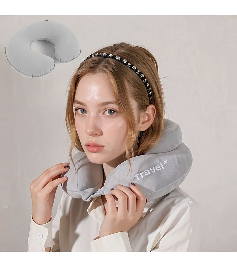 Grey Ergonomic U Shaped Neck Pillow for Travel Office Airplane Car - Image 4