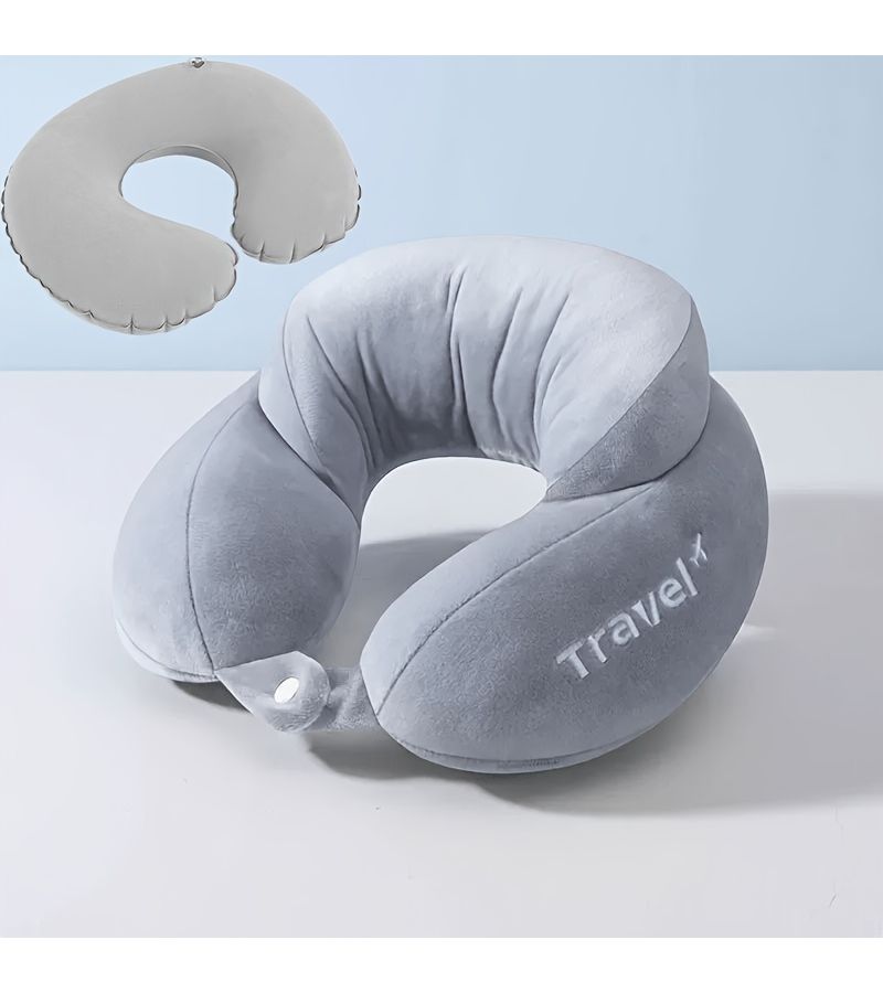 Grey Ergonomic U Shaped Neck Pillow for Travel Office Airplane Car - Image 3