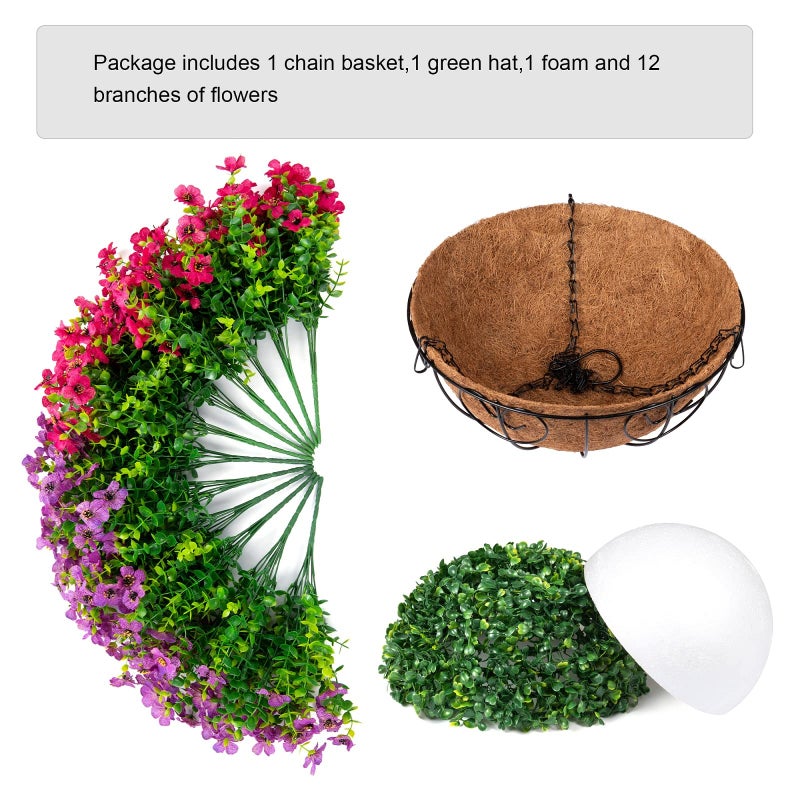 HyeFlora Artificial Faux Hanging Plants Flowers Basket for Spring Summer Outdoor Outside Decoration, Fake Silk Colorful Daisy Eucalyptus in Planter UV Resistant Realistic for Porch Patio Balcony Yard - Image 4