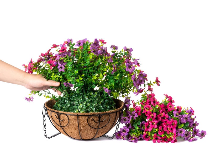 HyeFlora Artificial Faux Hanging Plants Flowers Basket for Spring Summer Outdoor Outside Decoration, Fake Silk Colorful Daisy Eucalyptus in Planter UV Resistant Realistic for Porch Patio Balcony Yard - Image 3