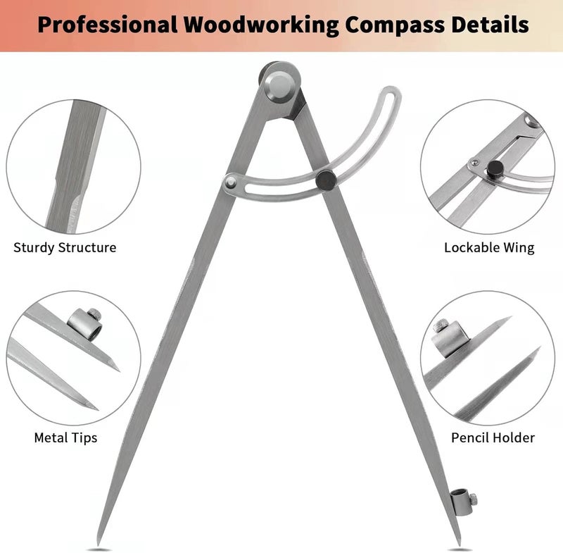 LDVROH 16 inch Compass for Geometry, Compass for Woodworking, Precision Woodworking Compass with Wing Divider and Pencil Holder, Large Compass for Geometry, Woodworking Compass, Drafting, Drawing Compass - Image 4