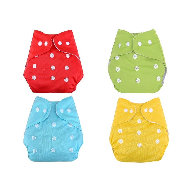 DOMENICO Washable Baby Diaper Premium Cloth Diaper Reusable, Adjustable Size, Waterproof, Pocket Cloth Diaper Nappie (Without Insert) (Pack of 4)(Assorted Color) - Image 1