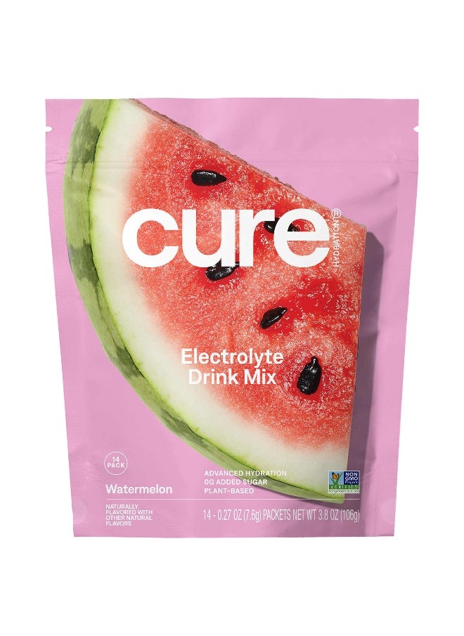 Cure Hydration Cure Hydration, Hydrating Electrolyte Mix, Watermelon, 14 Packets, 0.27 oz (7.6 g) Each  - Image 1