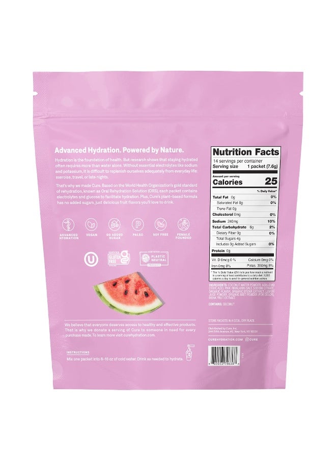 Cure Hydration Cure Hydration, Hydrating Electrolyte Mix, Watermelon, 14 Packets, 0.27 oz (7.6 g) Each  - Image 2