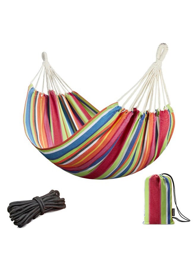JoyView Brazilian Hammock for Single Preson Portable Hammock with Hanging Ropes & Carry Bag Large 78.8x39.4” Cotton Hammock for Patio 300LBS Capacity Perfect for Outdoor/Indoor - Color Stripes - Image 1